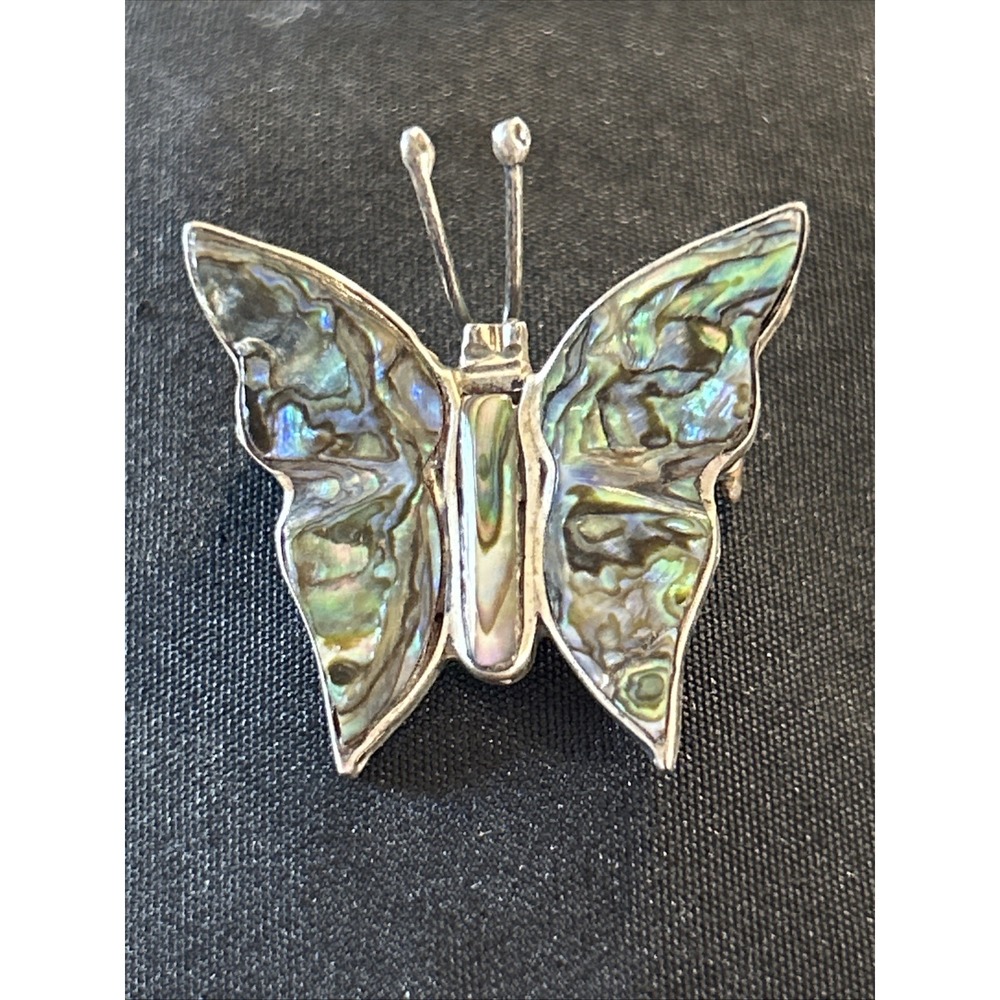 Vintage Sterling Silver Abalone Shell Butterfly Mexico Brooch Pin